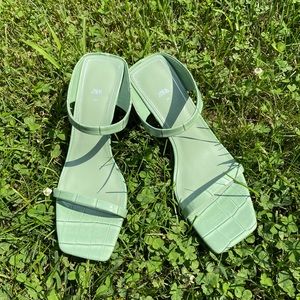 Sage green heeled sandals